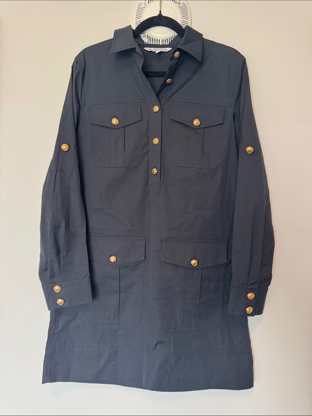 Veronica Beard Black Shirt Dress with Gold Buttons